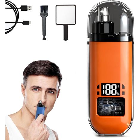 Tondeuse Nez Intelligent, Tondeuse Poil De Nez, Coupe Indolore, Coupe Poils Nez et Oreilles, Étanche IPX7, Recharge Rapide Type-C, Affichage LED (Orange)