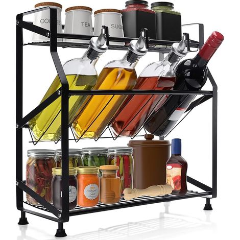 Porte Epices Cuisine à 3 Niveaux - Rangement Epices Cuisine en Fer sur Pied - Etagere a Epices et Herbes Noire - Idéal pour les Armoires, les Comptoirs et les Placards (1/5)