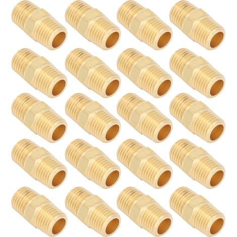 Lot de 20 raccords pour tuyau d'air, filetage mâle NPT 1/4" à pouce, adaptateur en laiton pour eau, gaz, huile et carburant. (1/5)
