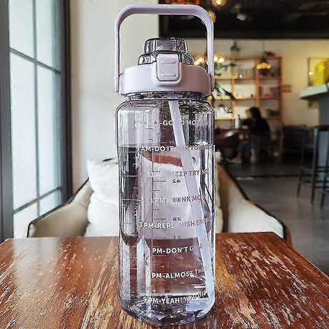 2-Liter-Sport-Trinkflasche mit Zeitmarkierung und Strohhalm, große Trinkflasche für Fitnessstudio und Reisen-purple