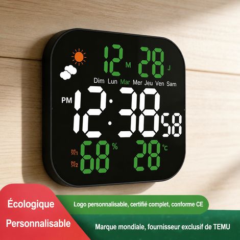Horloge digitale LED rectangulaire station météo et réveil bleu bleu 350 g – Livraison gratuite (1/5)