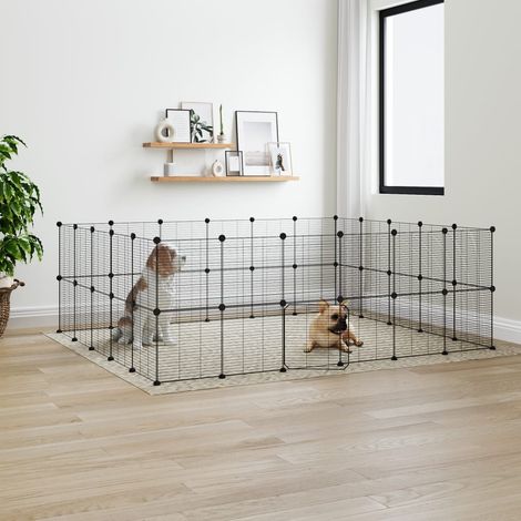 Cage animaux de compagnie à 44 panneaux et porte - Clapier Poulailler pour lapins poulets Noir 35x35 cm BV411060 - BonneVie (1/4)