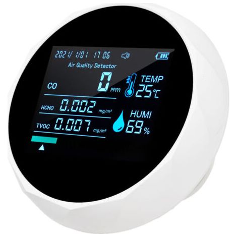 VURAHOME - Moniteur de qualité de l’air multifonction 6 en 1 2CO16TB, détecteur portable de formaldéhyde, testeur professionnel pour intérieur, analyseur CO, TVOC, HCHO, humidité, température, avec da (1/4)