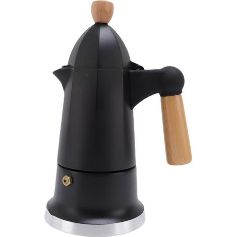Cafetière Italienne 3 Tasses Aluminium Valve de Sécurité Poignée en Bois Hêtre Design Octogonal Noir pour Cuisinière (1/5)