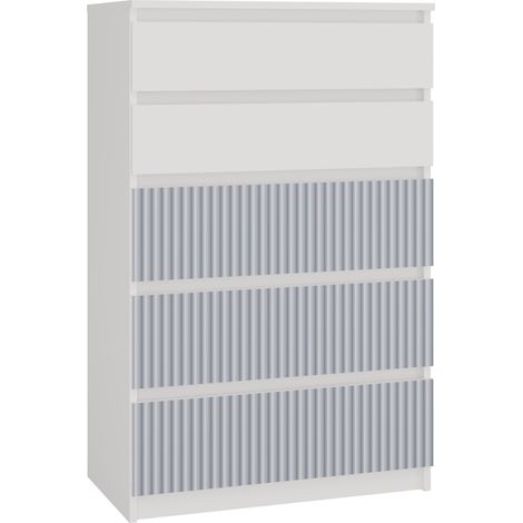 MILAN - Baúl moderno 5 cajones - 70x40x109.5 cm - Mueble de almacenaje para niños - Banco y azul (1/2)