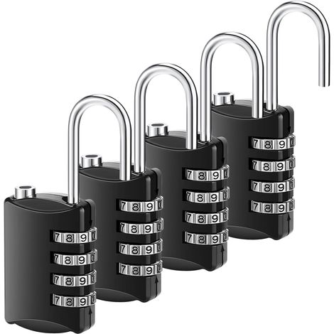 Lot de 4 Cadenas à Combinaison Étanche - 4 Chiffres, Idéals pour Portails, Valises et Voyage, Métal Résistant (1/4)
