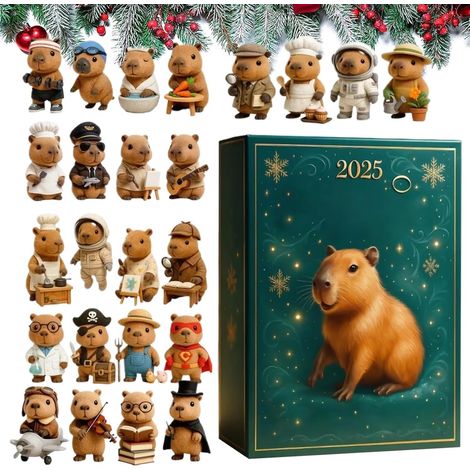 Calendrier de l'Avent capybara 2025, 24 décorations acrylique 2D pour maison, voiture, mur (1/4)