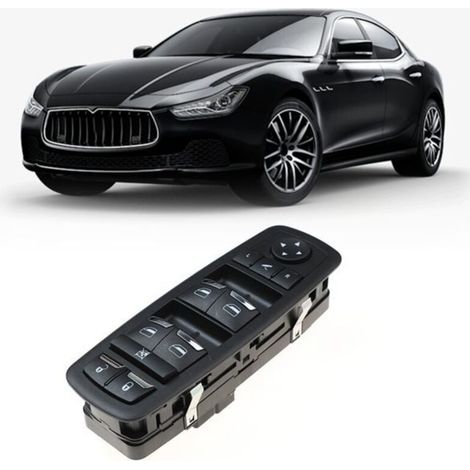 Un interrupteur de porte/vitre conducteur en plastique noir, modèle 670010305 ou 670097037, pour Maserati. (1/5)