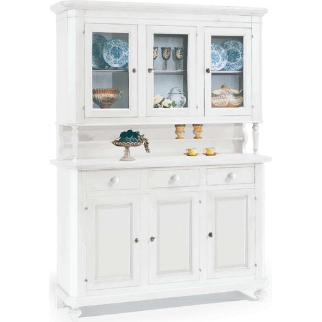 CHELSEY - credenza con vetrina in legno massello cm 150 x 43 x 218 h