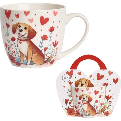 Taza de porcelana de 460 ml - Perro entre corazones - Regalo de San Valentín (1/3)