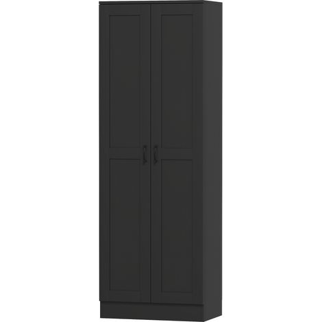 Armoire 2 portes meuble de rangement avec 5 étagères, style contemporain, 60L x 36,5l x 175H noir