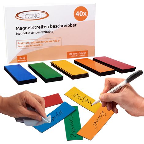 40 Magnetstreifen beschreibbar Etiketten Magnete Schilder bunt 100mmx30mm (1/4)