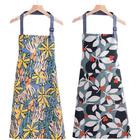 Tablier pour femme avec poches, tablier de chef fleuri ajustable et imperméable, idéal pour la cuisine, le jardinage, la préparation de repas, les barbecues ou la pâtisserie.... (1/5)