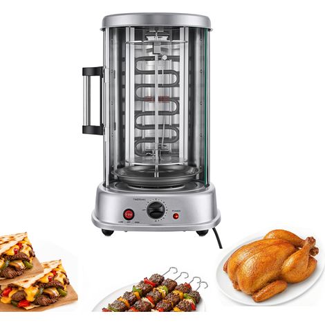 Mophorn Forno Girarrosto Elettrico Verticale da Banco 1500W, Capacità 15 L, 7 Spiedini, Rotazione Automatica a 360°, Temperatura Massima 190 °C, Porta in Vetro Temperato, Timer Regolabile 0-60 Min (1/5)