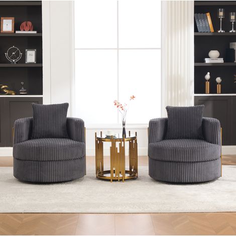 Set di 2 poltrone girevoli 360° in velluto a coste grigio DESVIAE con contenitore (1/5)