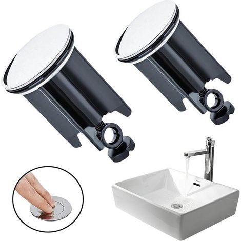 Tapón para lavabo (2 unidades), Tapón de desagüe para lavabo, Tapón de desagüe, Tapón para bañera, Tornillos no incluidos (1/5)