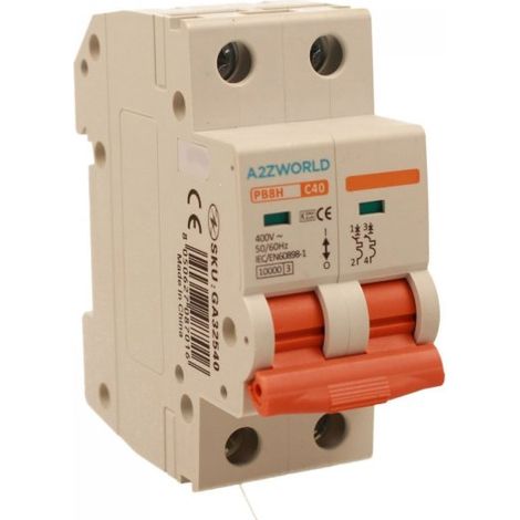 MCB Interruttore Magnetotermico Automatico Curva C 2P 2M 10000A C40A AC 400V IP20 IEC60898-1 PB8H