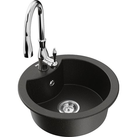 Mexen Diego granitspüle 1-becken mit küchenarmatur Savita, schwarz/gold metallic - 6512-75-672601-00 (1/5)