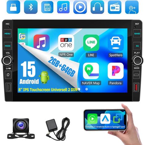 Autoradio 8" DAB+ 23/64 Go Android 15, CarPlay, GPS, RDS, Bluetooth 4.1, 2 DIN - 2+64G CAM (1/5)