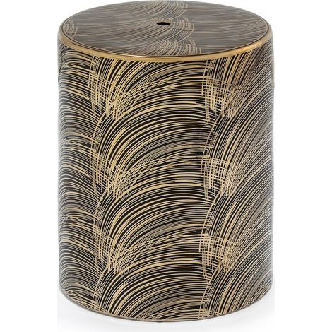 Tabouret bas rond céramique noir et doré (1/2)
