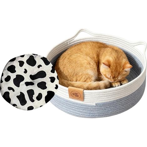 Lit En Panier Pour Chat, Corde De Coton Pour Animaux Avec Tapis, Lit Et (1/5)