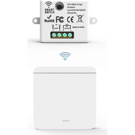 Interrupteur mural sans fil avec récepteur relais 433 MHz, panneau de commande 1x1 et télécommande LED pour LE (1/5)