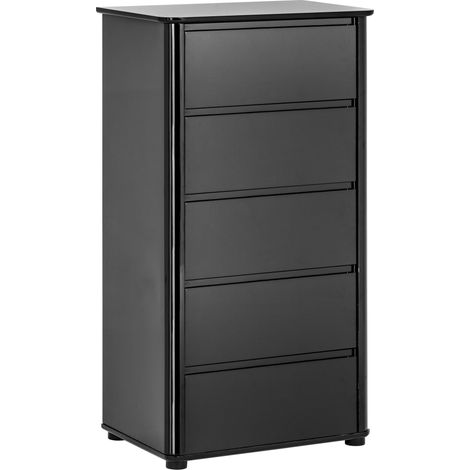 Premier Housewares Chest Of Drawers Wooden Bedroom High Gloss Finish Furniture Modern Design Black MDF Assembled Drawers For Hallway / Living Room - 5 Drawers 110 x 60 x 40 (1/4)