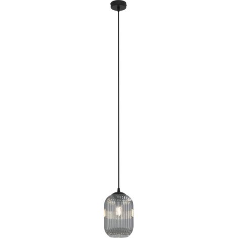 Sospensione 1 Luce Selene In Acciaio Nero E Vetro Plissettato Fumè (1/4)
