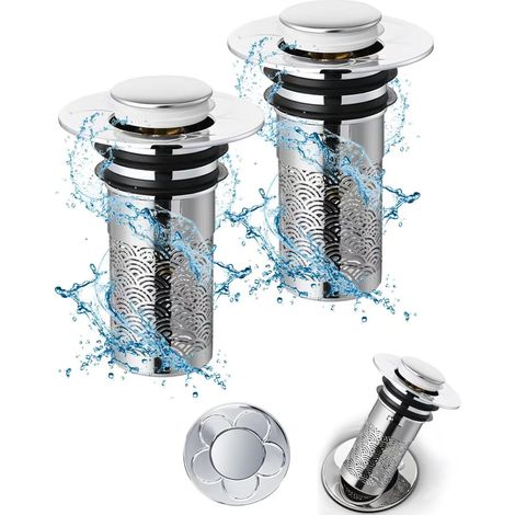 Bouchon Lavabo Pop Up 34 40mm, Lot de 2 Filtre Anti Clogging pour Cuisine et Salle de Bain, Accessoires Pratiques (1/5)