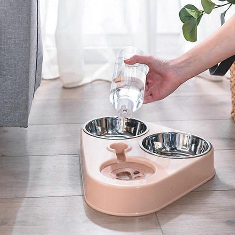 Roestvrijstalen voerbak voor honden, automatische voerbak voor honden, roestvrijstalen accessoire voor hondenkooien, kattenvoerbakken 29,521,25,2 cm (roze) (1/3)
