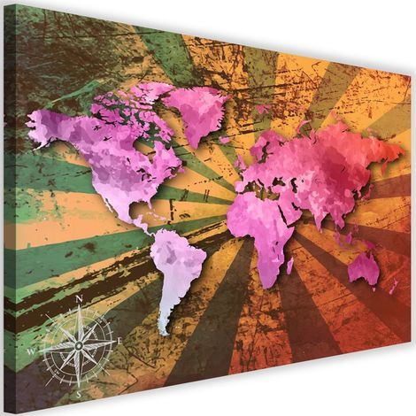 Tableau décoratif Carte du monde Rose Rétro 60x40 (1/5)