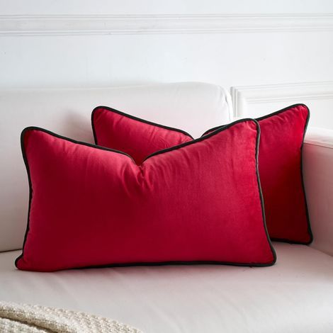 JSSEVN - Set of 2 luxurious decorative cushion covers in soft velvet - Simple - Rectangular - For living room, sofa, bedroom - Red - 30 x 50cm (1/5)