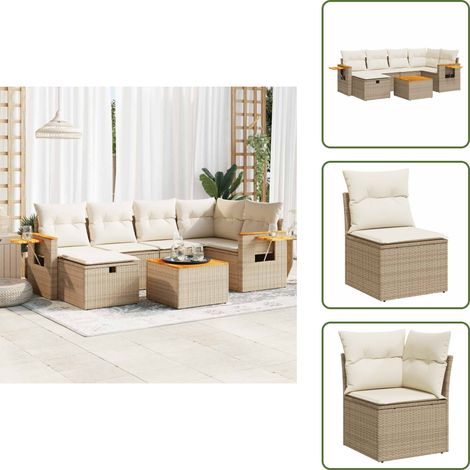 7-tlg. Garten-Sofagarnitur mit Kissen Beige Poly Rattan - Gartensofa Set - Garten Sofa Set - Outdoor Sofa Set - Garten Sofagarnitur (1/5)
