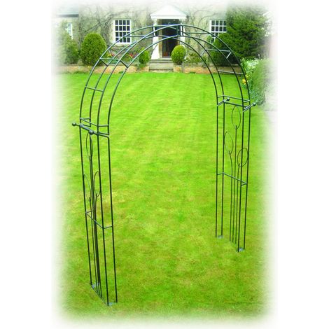 Flower Traditional Arch (Inc Ground Spikes) Garden Archway - Solid Steel - L43.2 x W170.2 x H256.5 cm - Black