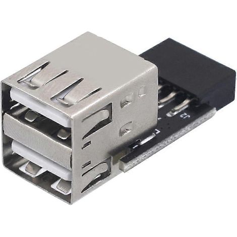 Adaptateur 9 broches vers USB 2 ports, adapté à une utilisation interne sur carte mère PC adaptateur 9 broches vers USB 2.0 Type-A femelle, adapté aux ordinateurs de bureau. (1/5)