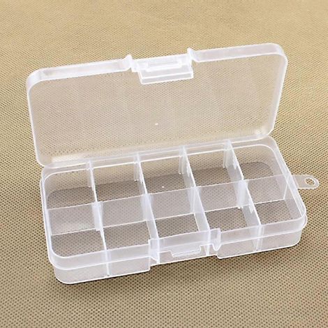 Boîte de rangement portable amovible à 10 emplacements pour bijoux, bagues, pièces électroniques, vis, perles et finitions.