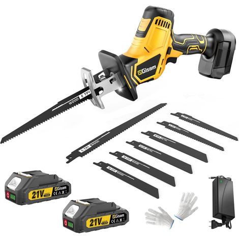 Scie Sabre sans fil 21V, 3500 spm, Moteur sans Balais Silencieux, 2 Batteries de 2,0 Ah et 8 Lames de Scie, Scie Électrique à Queue de Renard pour Bois, Métal, Pvc (2 × 2,0 Ah) (1/5)
