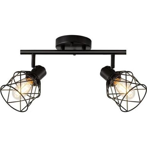 Plafonnier Industriel Spots et Rails de Spots Noir, Plafonnier 2 Spots LED Orientable avec Douille , Spots de Plafond , Rampe Spot Applique (1/5)