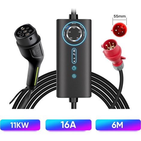 Chargeur portable JUNSUN 11kW 16A 6m Type 2 réglable IP67 (1/5)