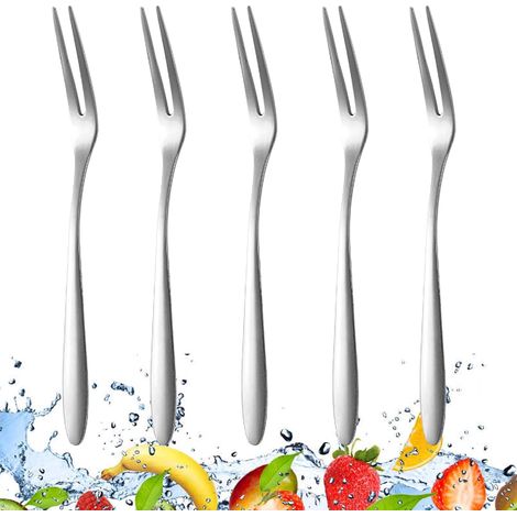 Set de 5 fourchettes à dessert en inox poli miroir, idéales pour apéritif, gâteau, salade ou cocktail. (1/5)