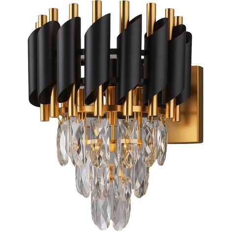Applique glamour a spirale con cristalli nero oro 2xE14 (1/5)