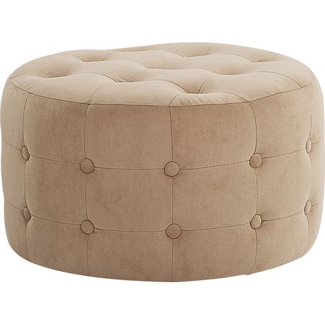 Puf de terciopelo beige arena 55 x 30 cm otomana reposapiés mullido botón glamour sala de estar