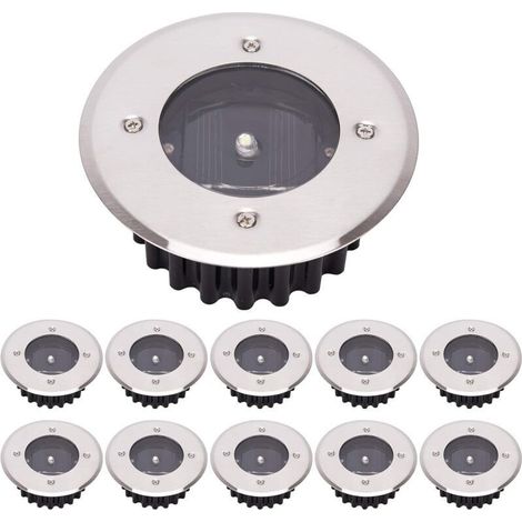 LED-Solar-Bodenleuchten, 10er-Pack, Außenbeleuchtung, Straßenbeleuchtung, Erdleuchten, IP65 wasserdicht (Kaltweiß, Rund) [Energieklasse A+].