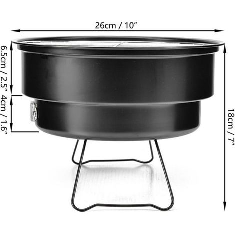 Barbecue rond portable de 25 cm en bois de charbon avec poignée pour cuisine extérieure, barbecue, pique-nique, camping (1/3)