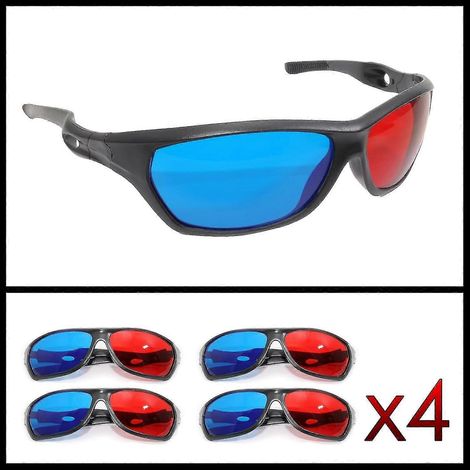 Lunettes 3D anaglyphes (rouge et bleu cyan), lunettes 3D pour TV ou ordinateur, style sport, lot de 4 paires. (1/5)
