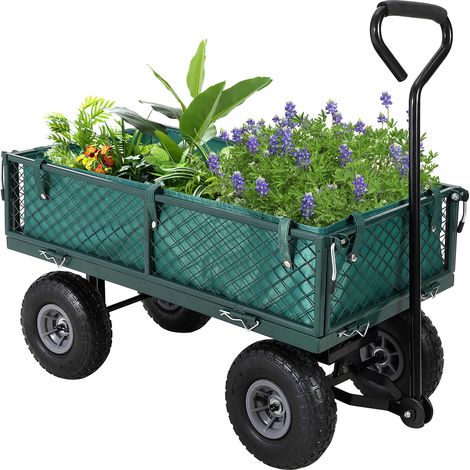 Chariot de Jardin Pliable en Acier Renforcé avec Bâche Amovible - Capacité 227 kg (500 lbs)-81×42×45,5 cm (1/5)