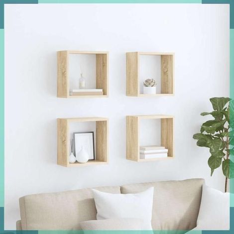 étagères cube murales - 807008 - chêne sonoma - 30 x 15 x 30 cm - lot de 4 (1/5)
