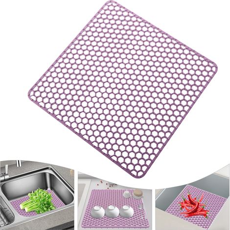 【Chauffage et ventilation】Tapis Egouttoir Vaisselle Silicone Tapis De Sechage Vaisselle 34.5 x 34.5 cm Résistant à La Chaleur Antidérapant Pour Plan De Travail Évier Et Égouttoir (Violet) (1/5)