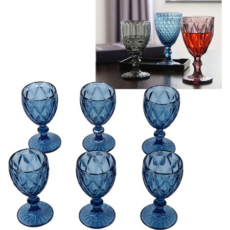 Verre à vin vintage bleu de 240 ml à pied épais et décor en relief (1/5)