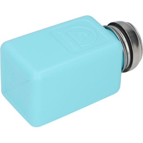 Flacon distributeur de solvant à pression de 200 ml, antistatique et protégé contre les décharges électrostatiques, de forme carrée, avec couvercle en acier inoxydable bleu. (1/5)